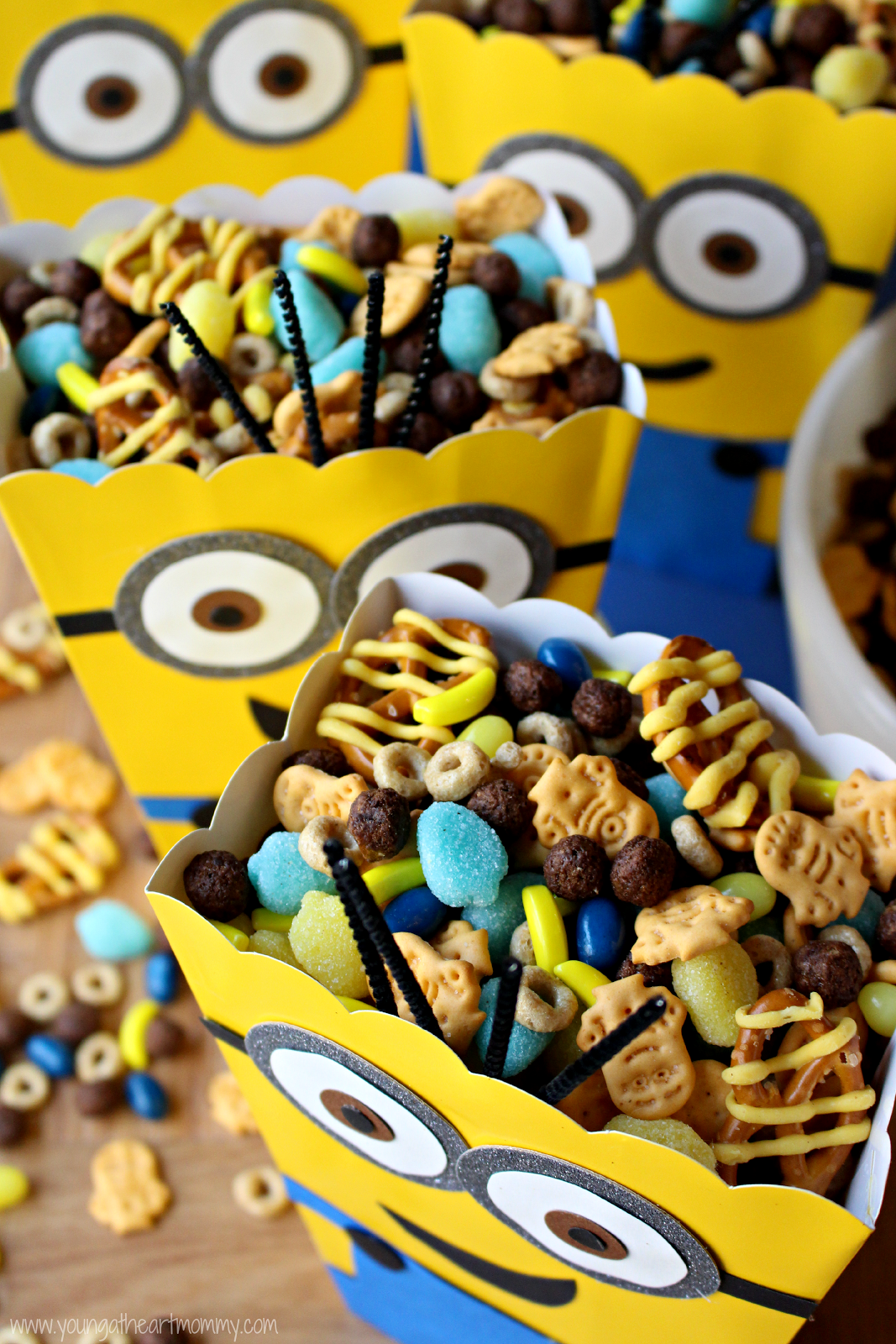 This Despicable Me Minion Munchies Snack Mix is sweet, salty, and loaded with yummy treats for your next family movie night!